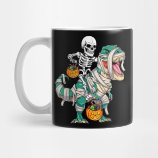 Skeleton Riding Mummy Dinosaur Funny Halloween Mug